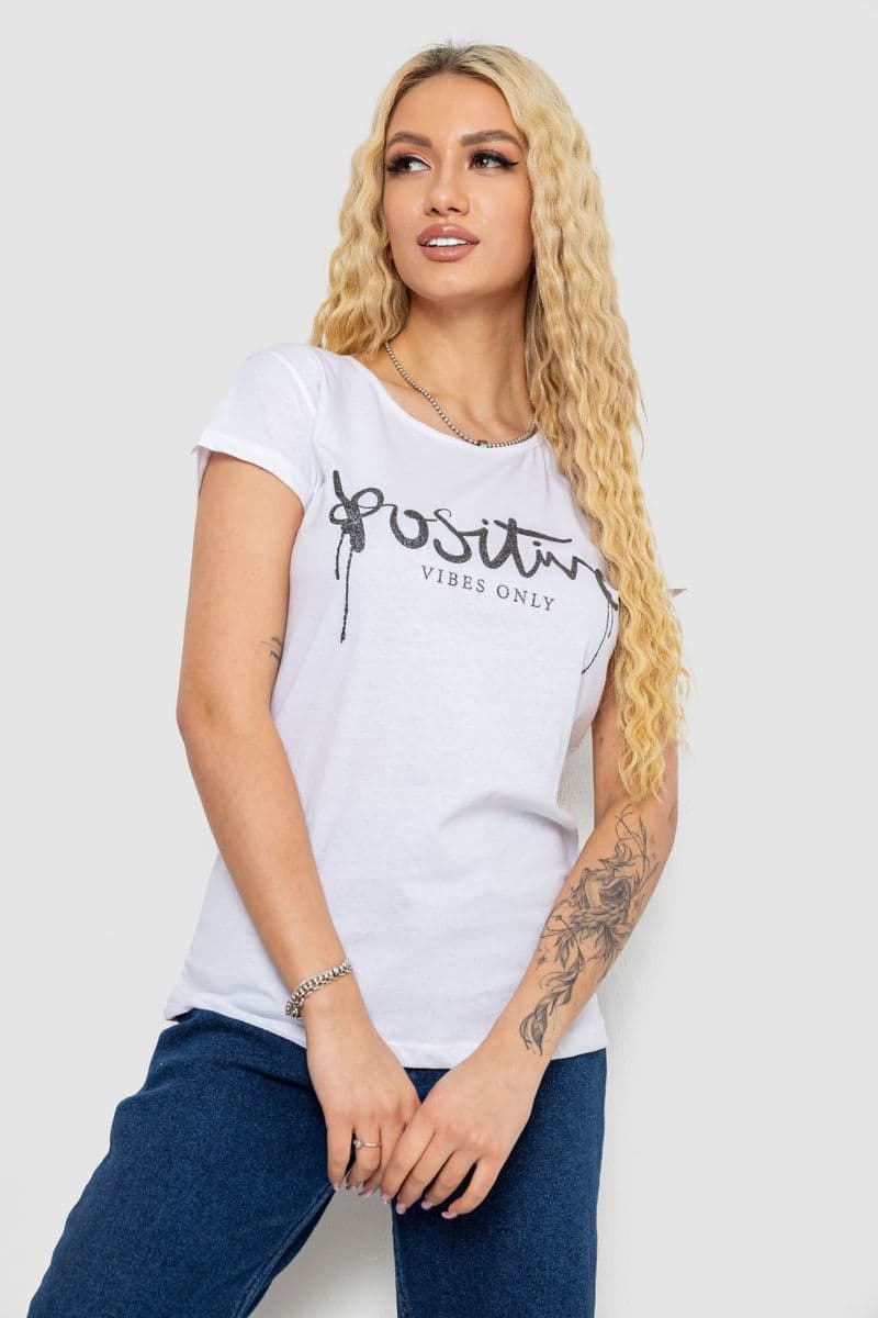 Футболка жіноча з принтом, колір білий, 244R2212 - зображення 1
