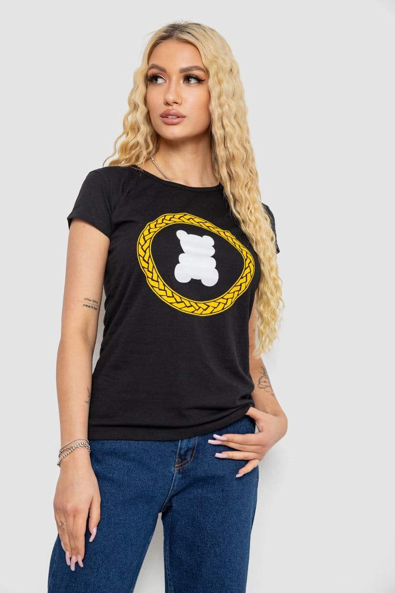 Футболка жіноча з принтом, колір чорний, 244R2216 - зображення 1