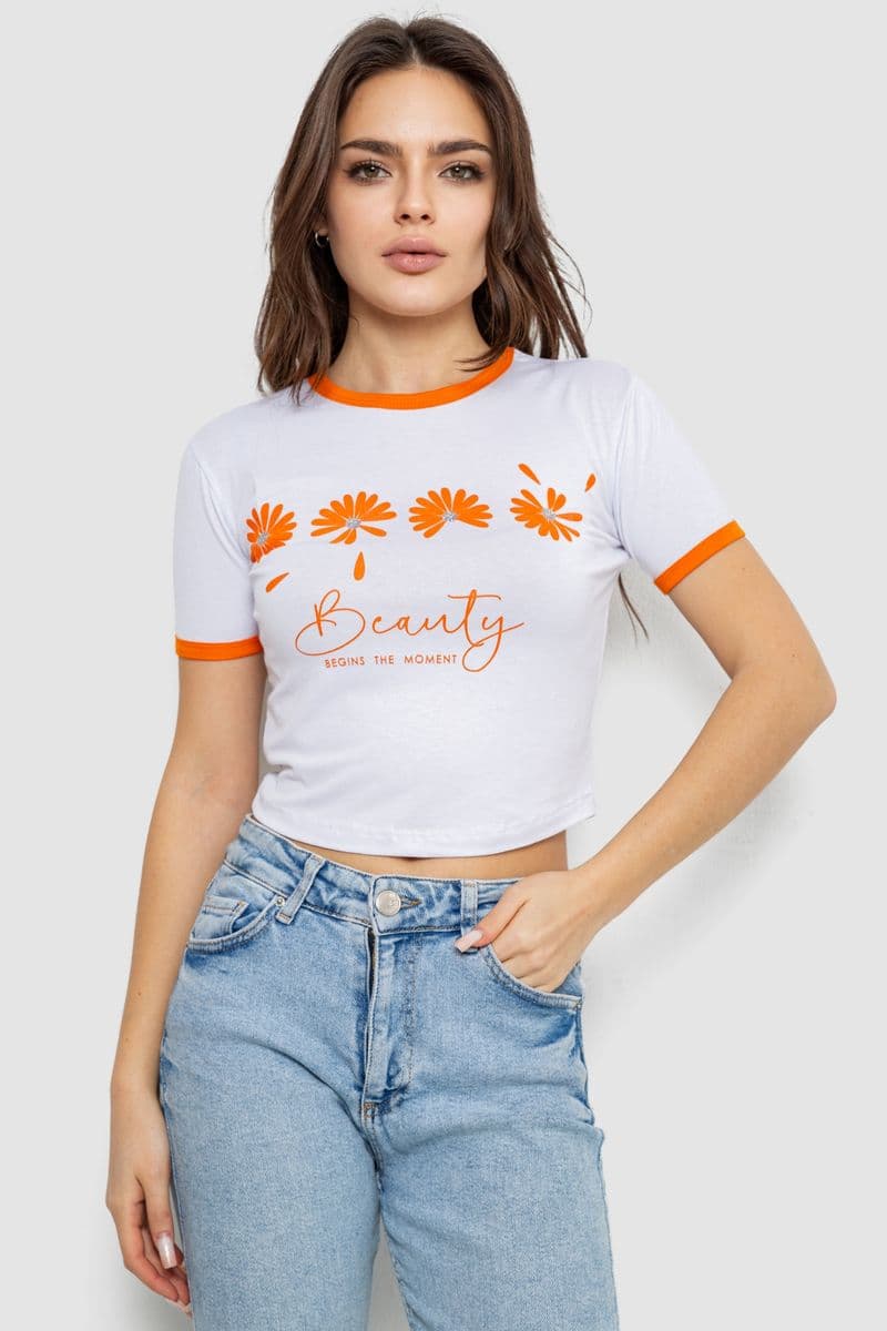 Футболка-топ жіноча з принтом, колір білий, 244R604 - зображення 1