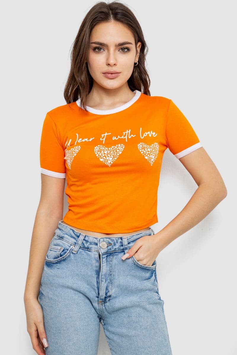 Футболка-топ жіноча з принтом, колір помаранчевий, 244R504 - зображення 1