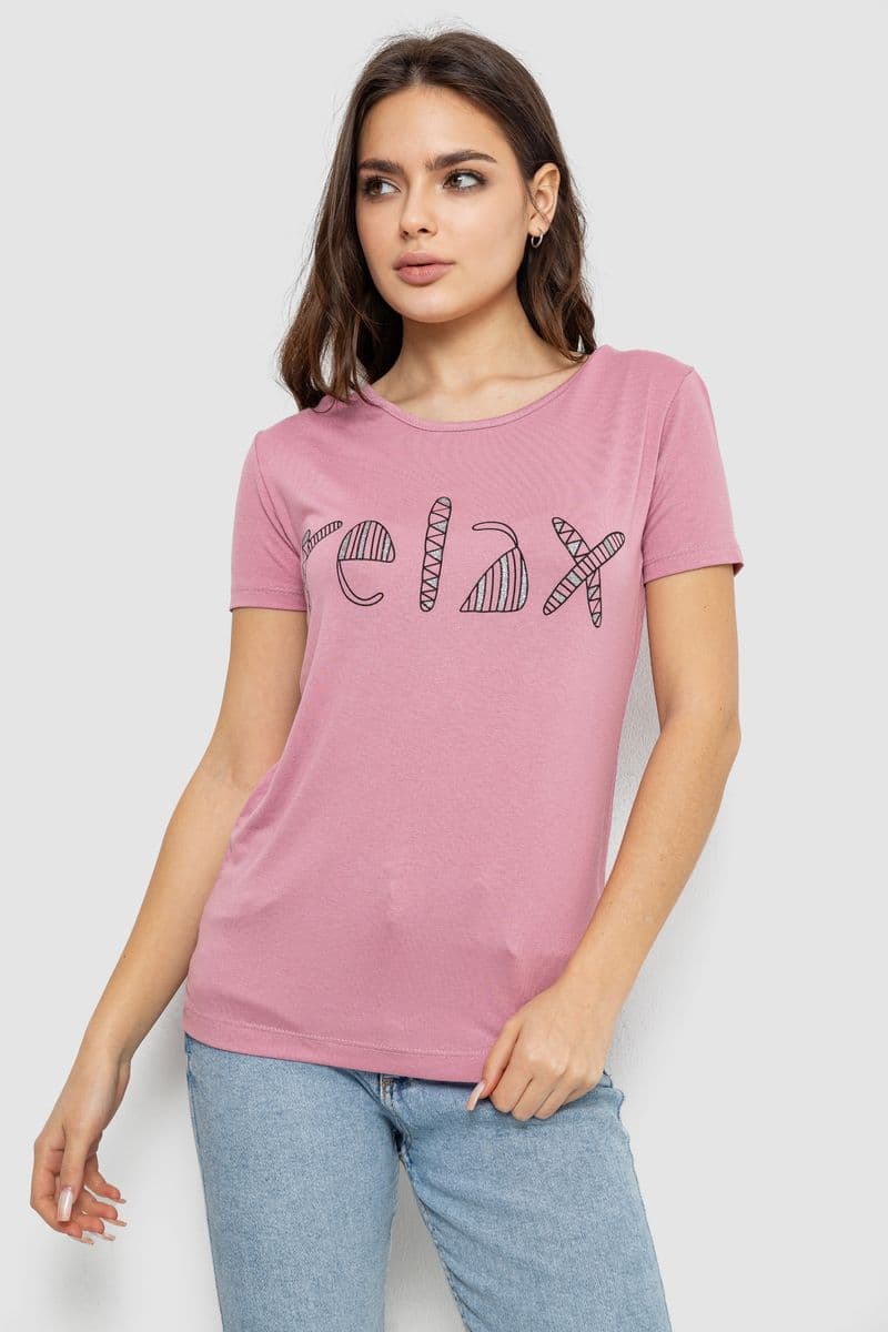 Футболка жіноча з принтом, колір пудровий, 244R610 - зображення 1