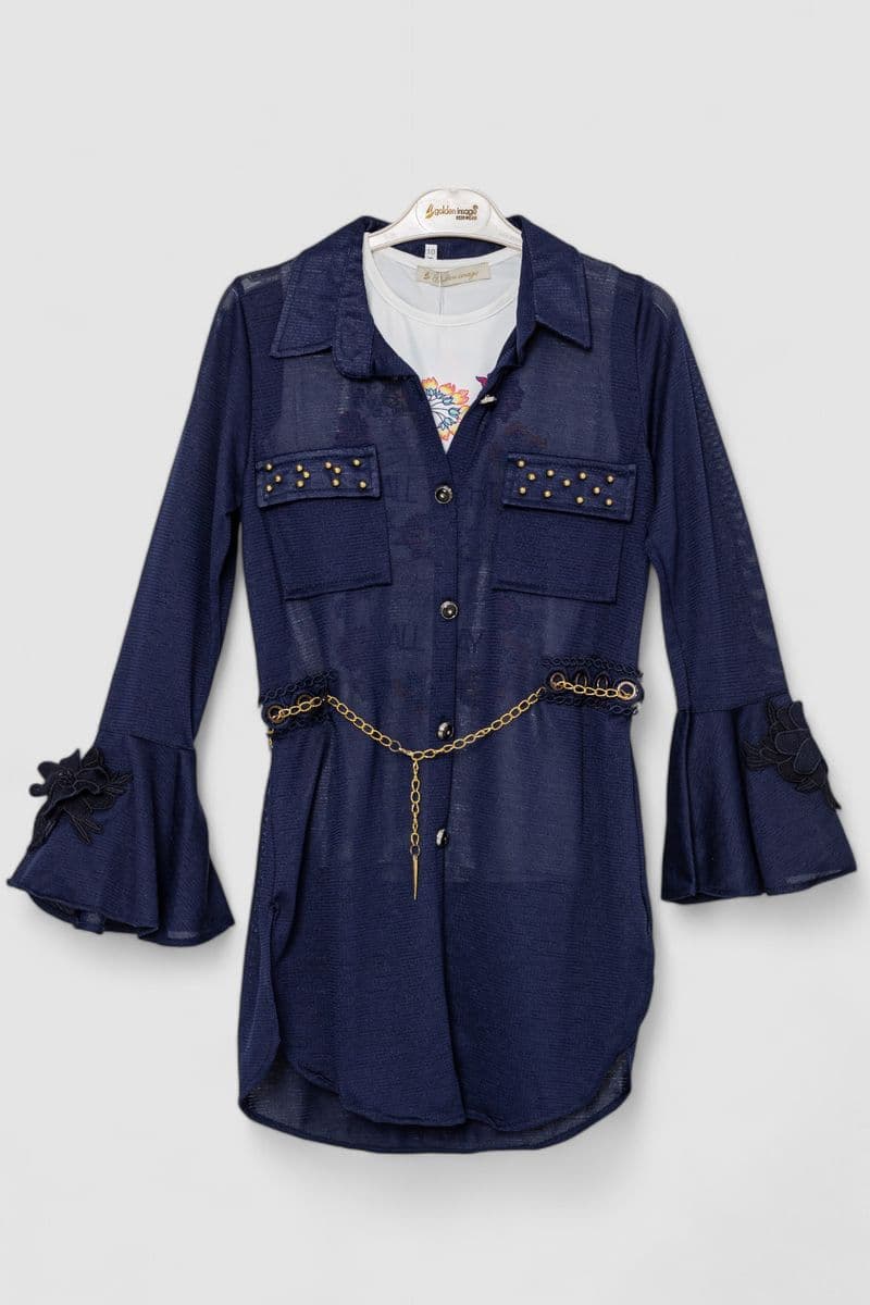 Сукня-сорочка в комплекті з майкою для дівчаток, колір темно-синій, 247R0495 - зображення 1