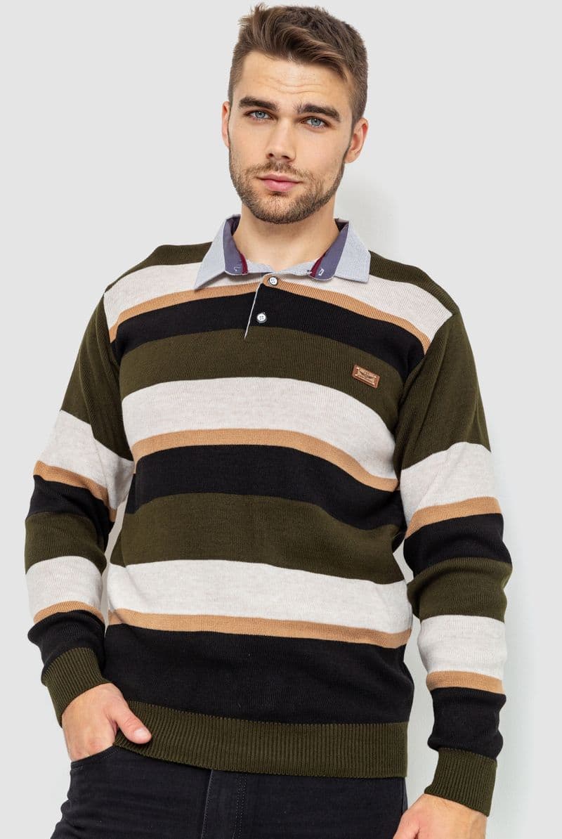 Светр-обманка чоловічий, колір бежево-чорний, 161R901 - зображення 1