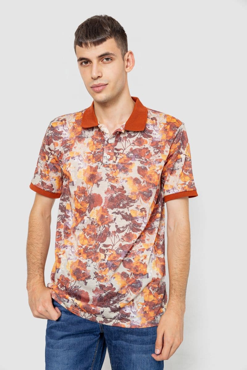 Поло чоловіче з принтом, колір теракотовий, 247R308 - зображення 1