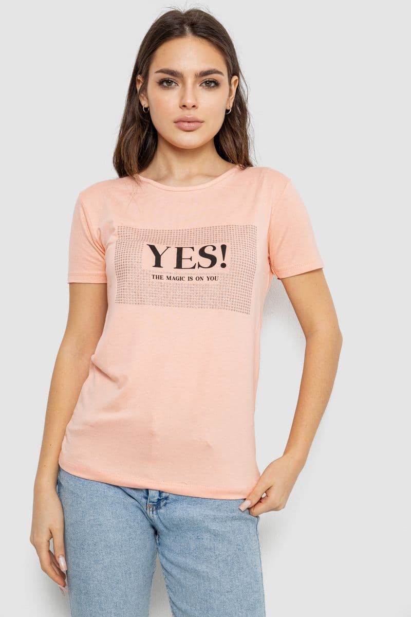 Футболка жіноча з принтом, колір персиковий, 244R507 - зображення 1