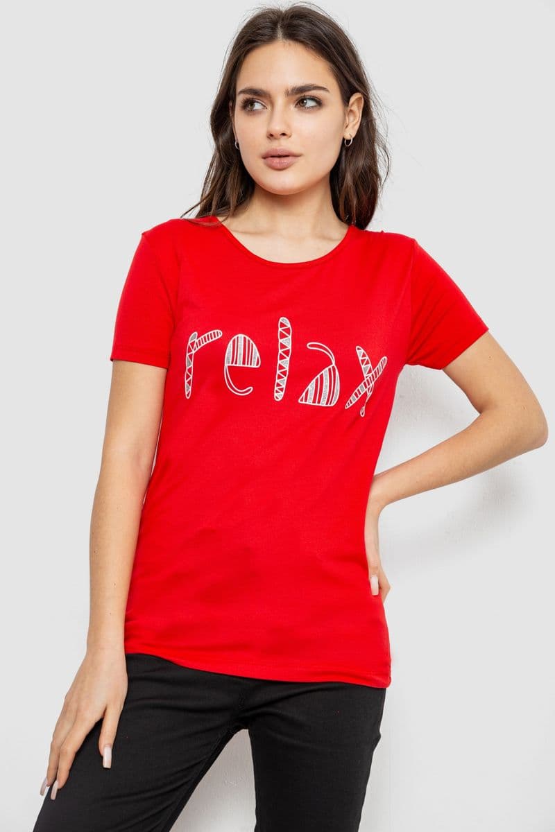 Футболка жіноча з принтом, колір червоний, 244R610 - зображення 1