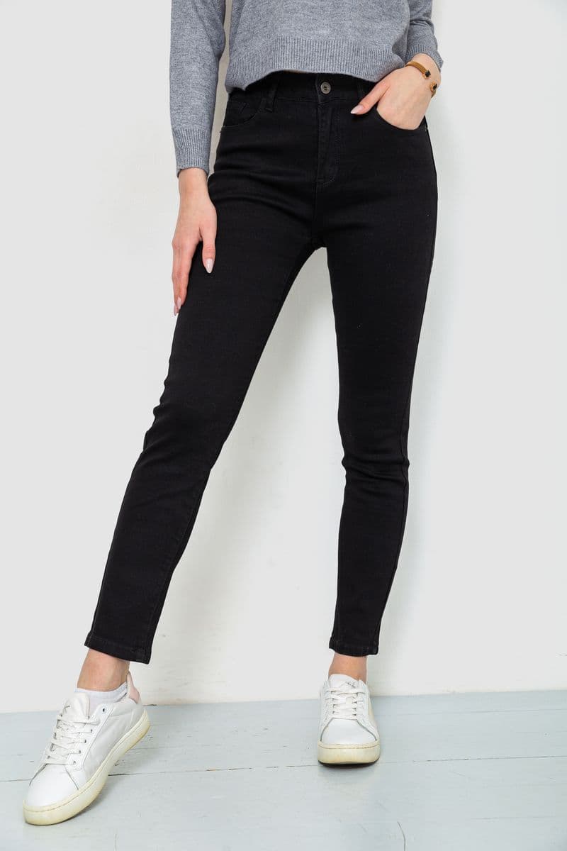 Джинси жіночі однотонні, колір чорний, 244R2056 - зображення 1