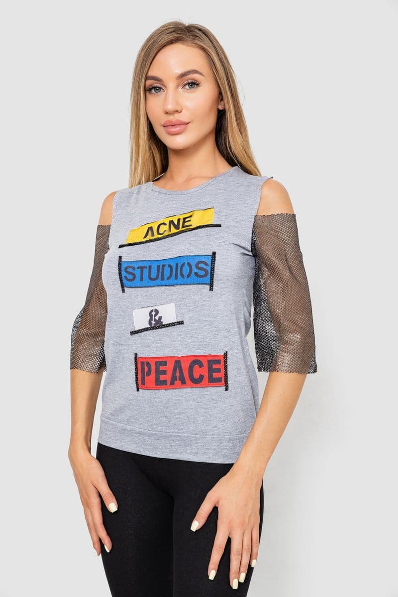 Повсякденна жіноча однотонна футболка, колір світло-сірий, 247R027 - зображення 1