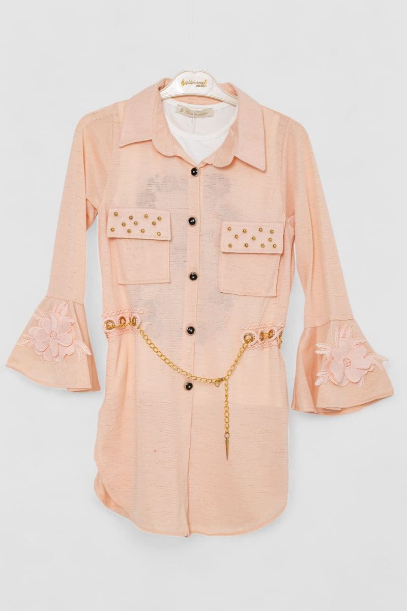 Сукня-сорочка в комплекті з майкою для дівчаток, колір персиковий, 247R0495 - зображення 1