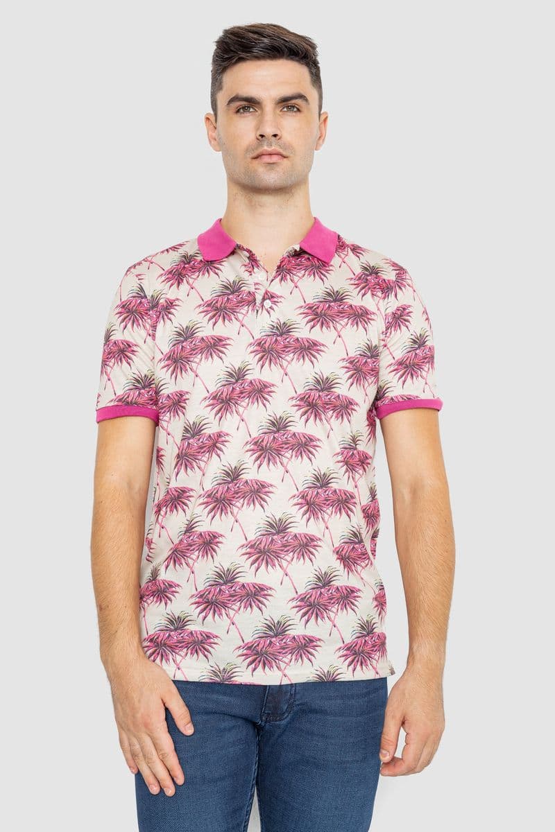 Поло чоловіче з принтом, колір рожево-бежевий, 247R309 - зображення 1