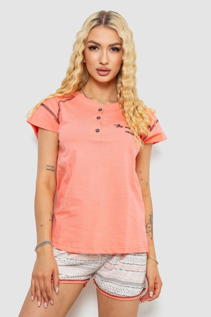 Піжама жіноча з принтом, колір персиковий, 243R0004-P5 - зображення 1