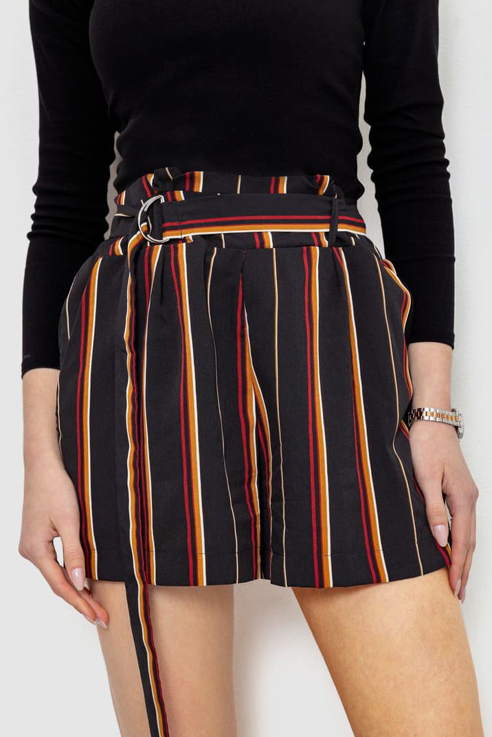 Шорти жіночі в смужку, колір чорний, 244R078 - зображення 1
