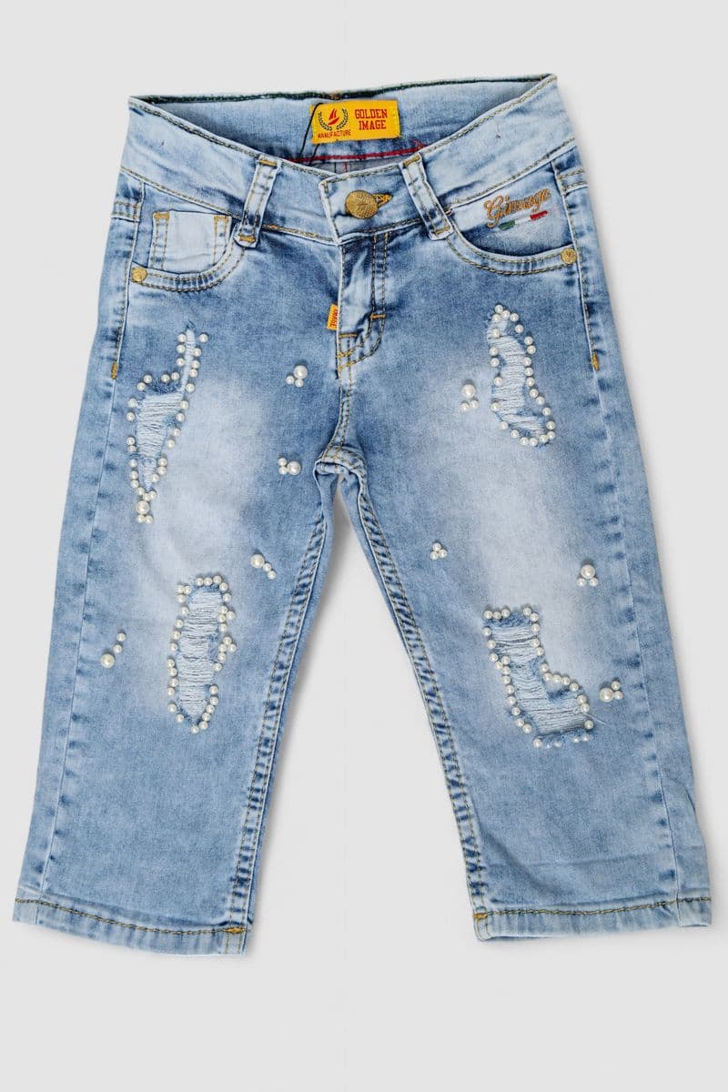 Капрі джинсові для дівчаток, колір блакитний, 247R2606 - зображення 1