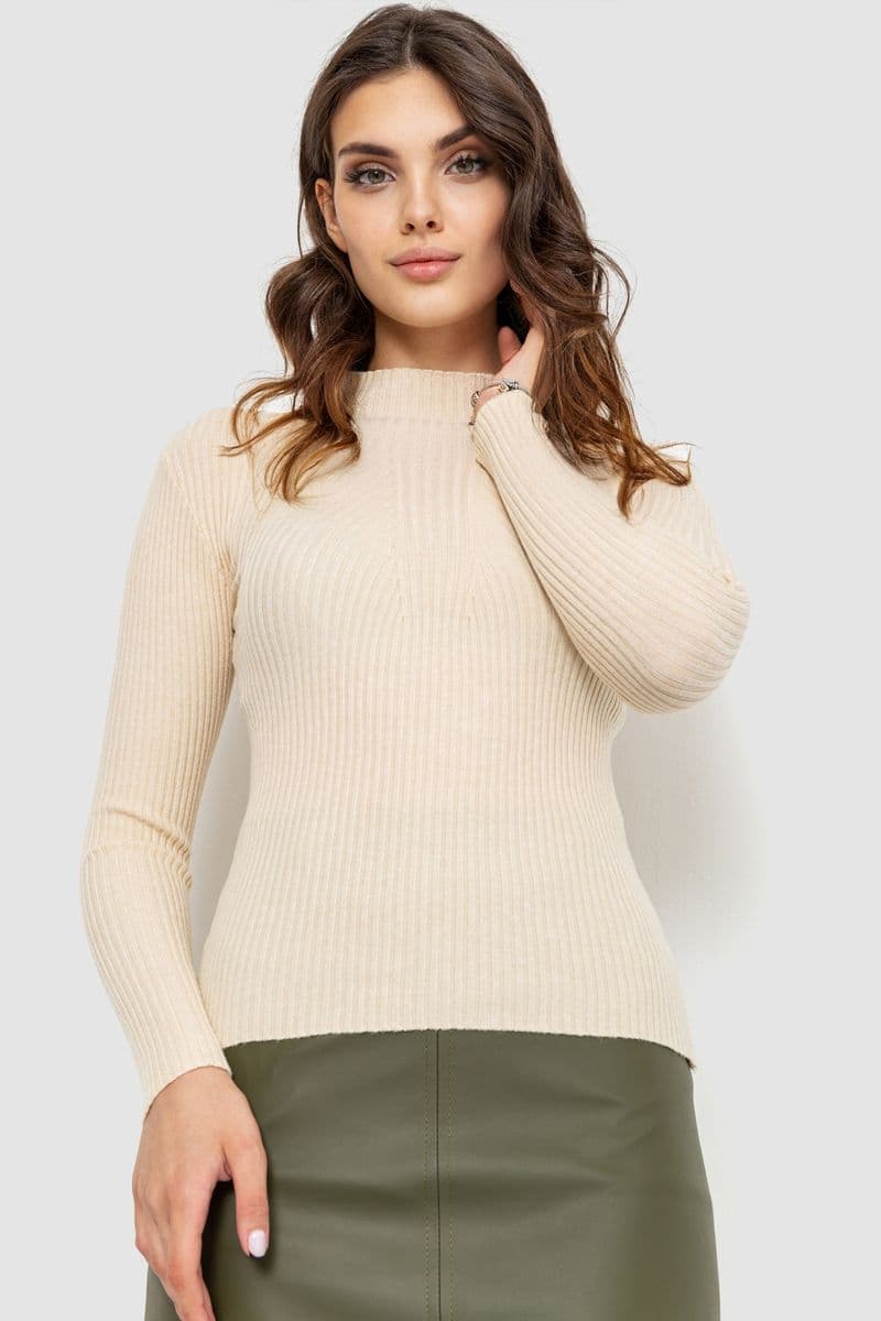 Гольф жіночий однотонний, колір світло-бежевий, 204R016 - зображення 1