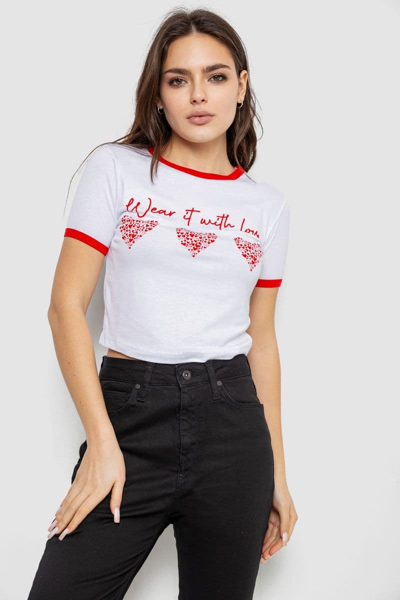 Футболка-топ жіноча з принтом, колір білий, 244R504 - зображення 1