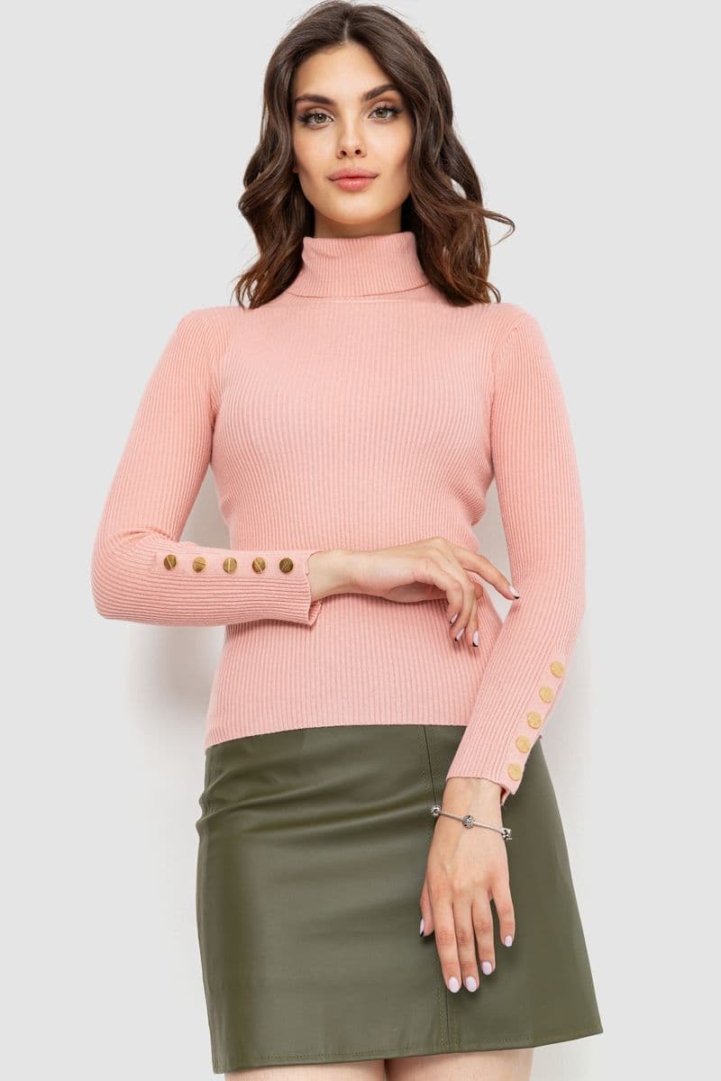 Гольф жіночий в рубчик, колір світло-рожевий, 204R036 - зображення 1