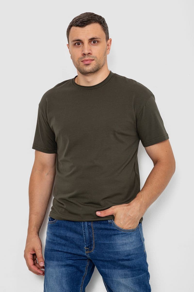 Футболка чоловіча однотонна, колір хакі, 102R1102 - зображення 1