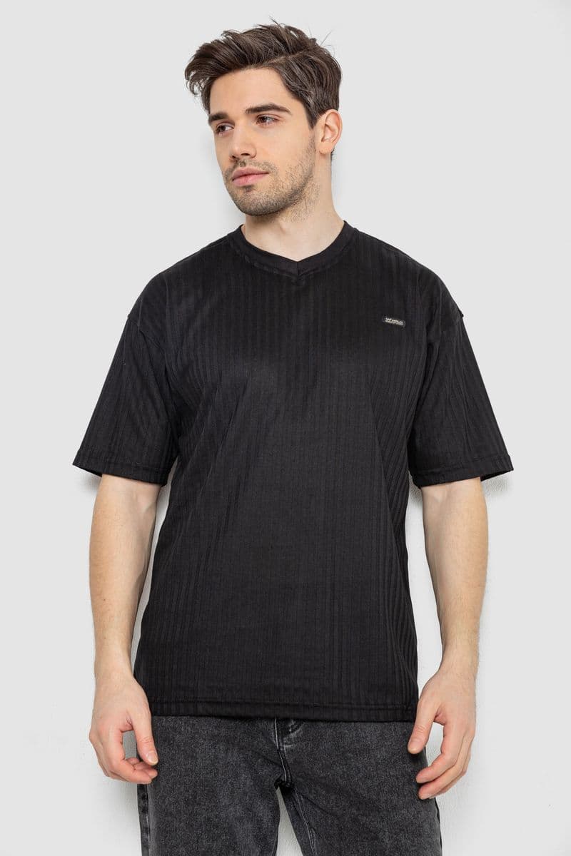 Футболка чоловіча однотонна 247R3140, колір чорний, 244R3140 - зображення 1