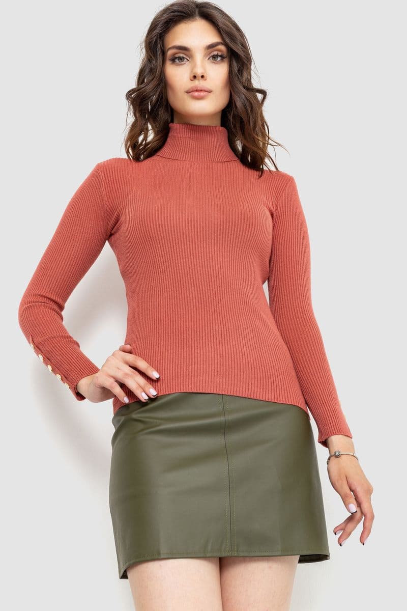 Гольф жіночий в рубчик, колір темно-кораловий, 204R036 - зображення 1