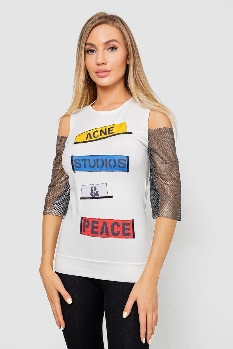 Повсякденна жіноча однотонна футболка, колір молочний, 247R027 - зображення 1