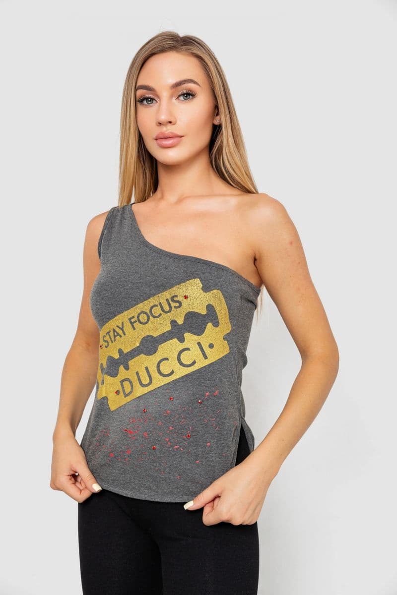 Майка жіноча зі стразами, колір темно-сірий, 247R029 - зображення 1