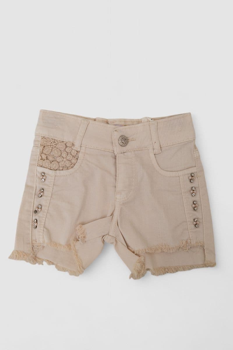 Шорти джинсові для дівчинки, колір світло-бежевий, 247R10036 - зображення 1