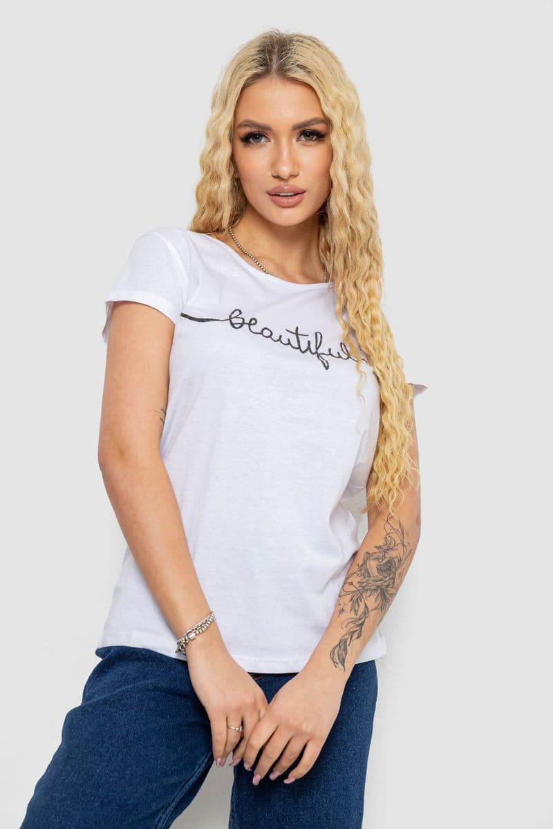 Футболка жіноча з принтом, колір білий, 244R2210-5 - зображення 1
