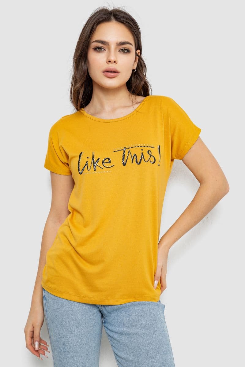 Футболка жіноча з принтом, колір гірчичний, 244R501 - зображення 1