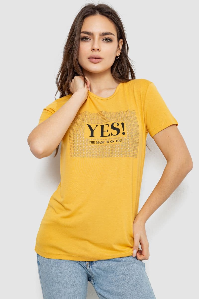 Футболка жіноча з принтом, колір жовтий, 244R507 - зображення 1