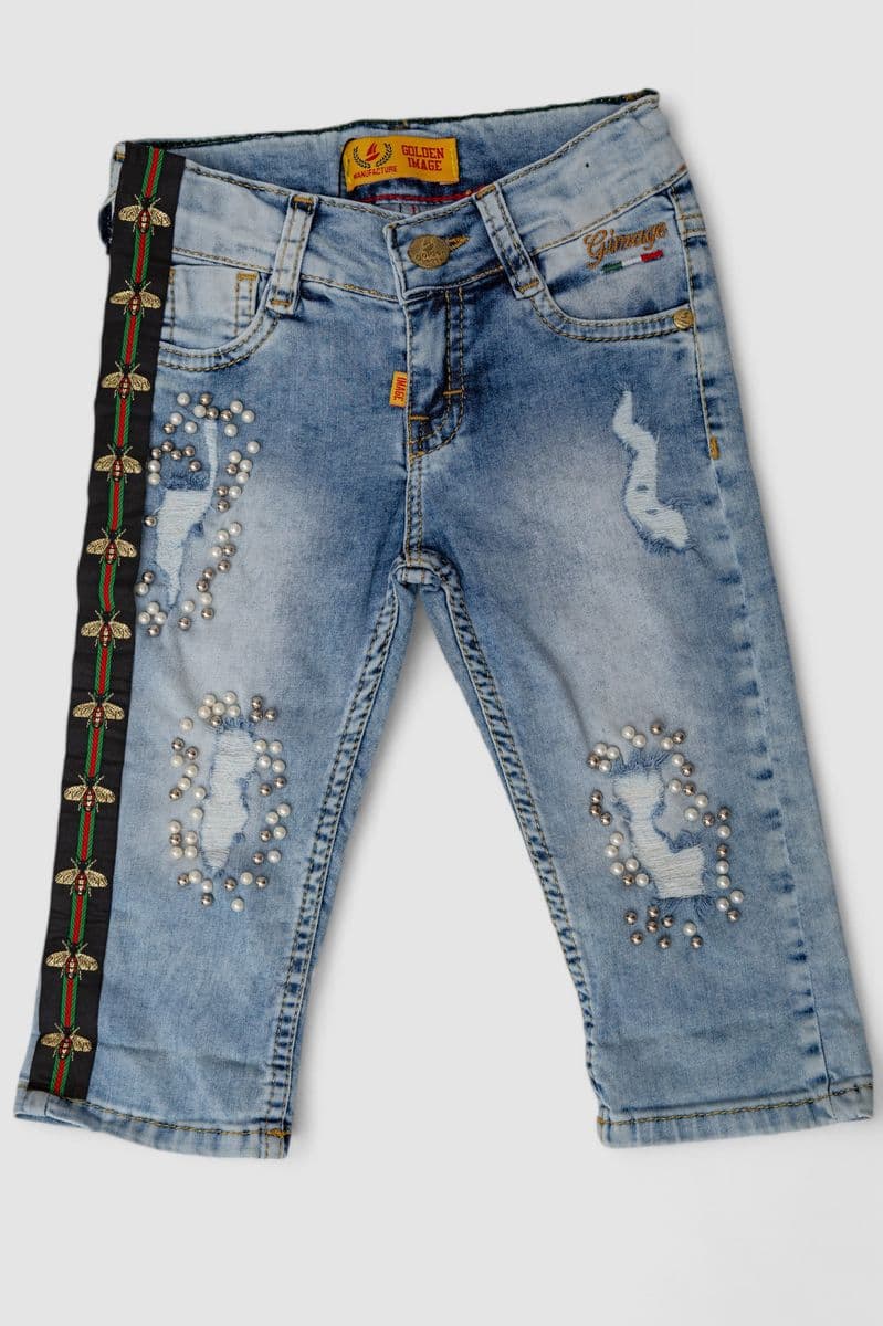 Капрі джинсові для дівчаток, колір блакитний, 247R2606-1 - зображення 1