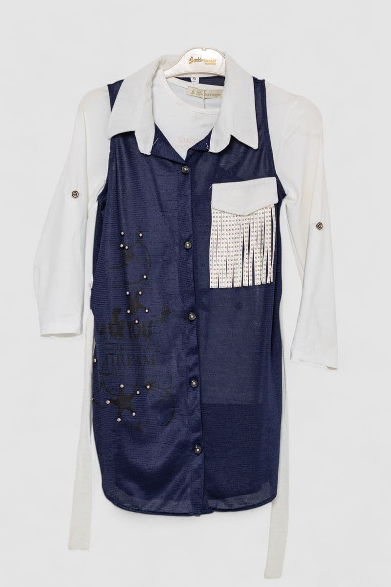 Кардиган в комплекті з лонгслів для дівчаток, колір темно-синій, 247R0565 - зображення 1