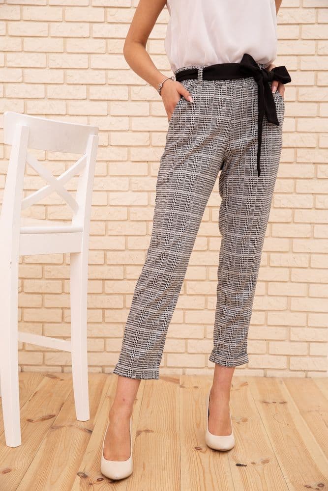 Жіночі вкорочені штани, в клітку, колір Сірий, 172R9313-3 - зображення 1