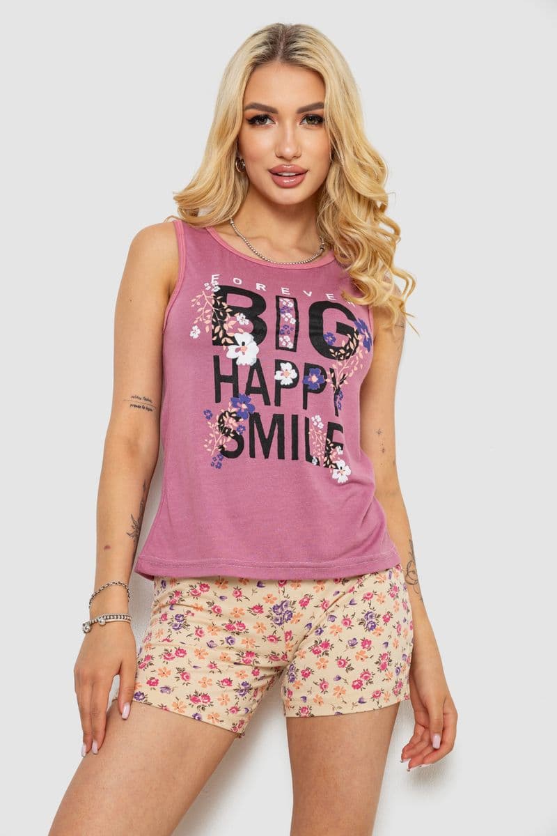 Піжама жіноча з принтом, колір пудровий, 243R24481 - зображення 1