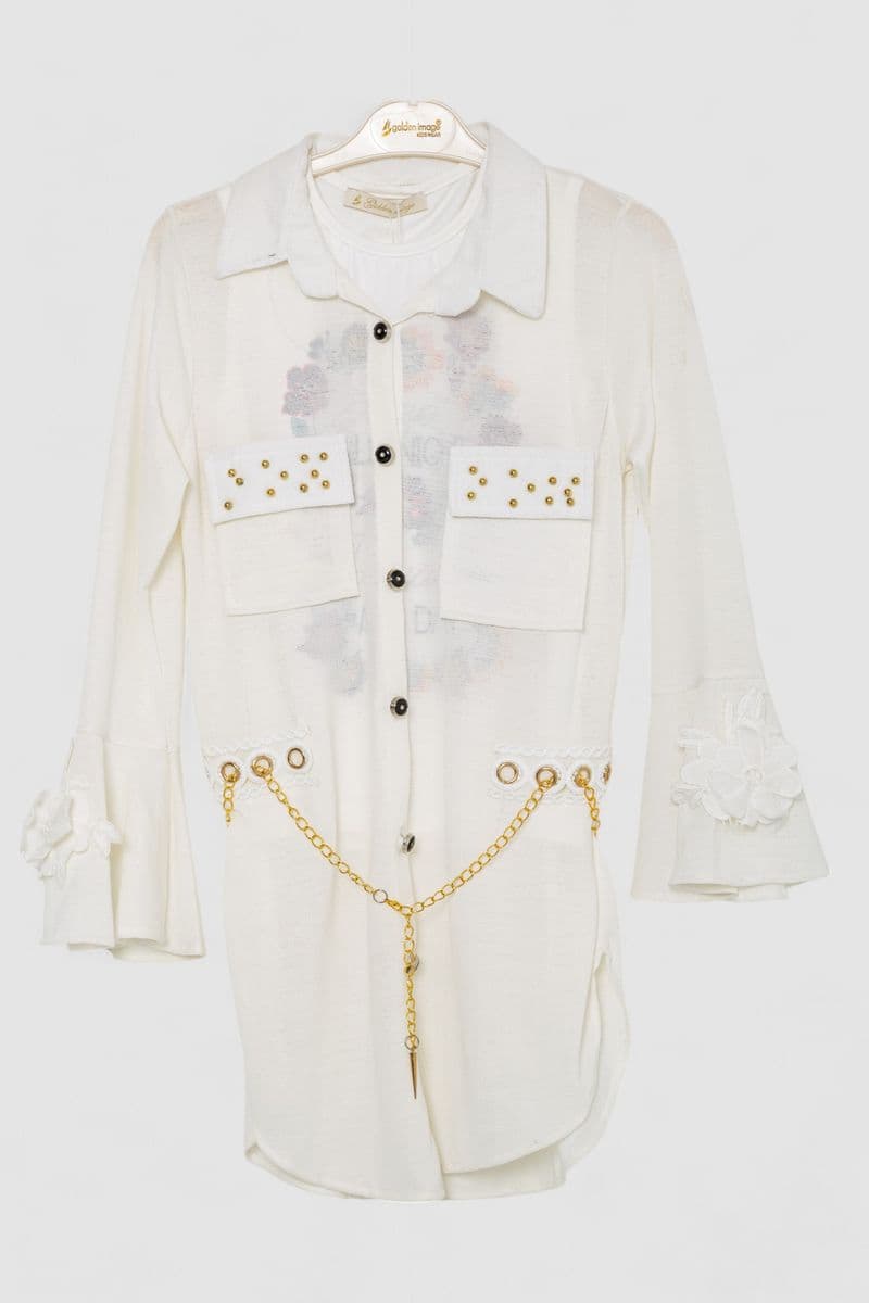 Сукня-сорочка в комплекті з майкою для дівчаток, колір молочний, 247R0495 - зображення 1