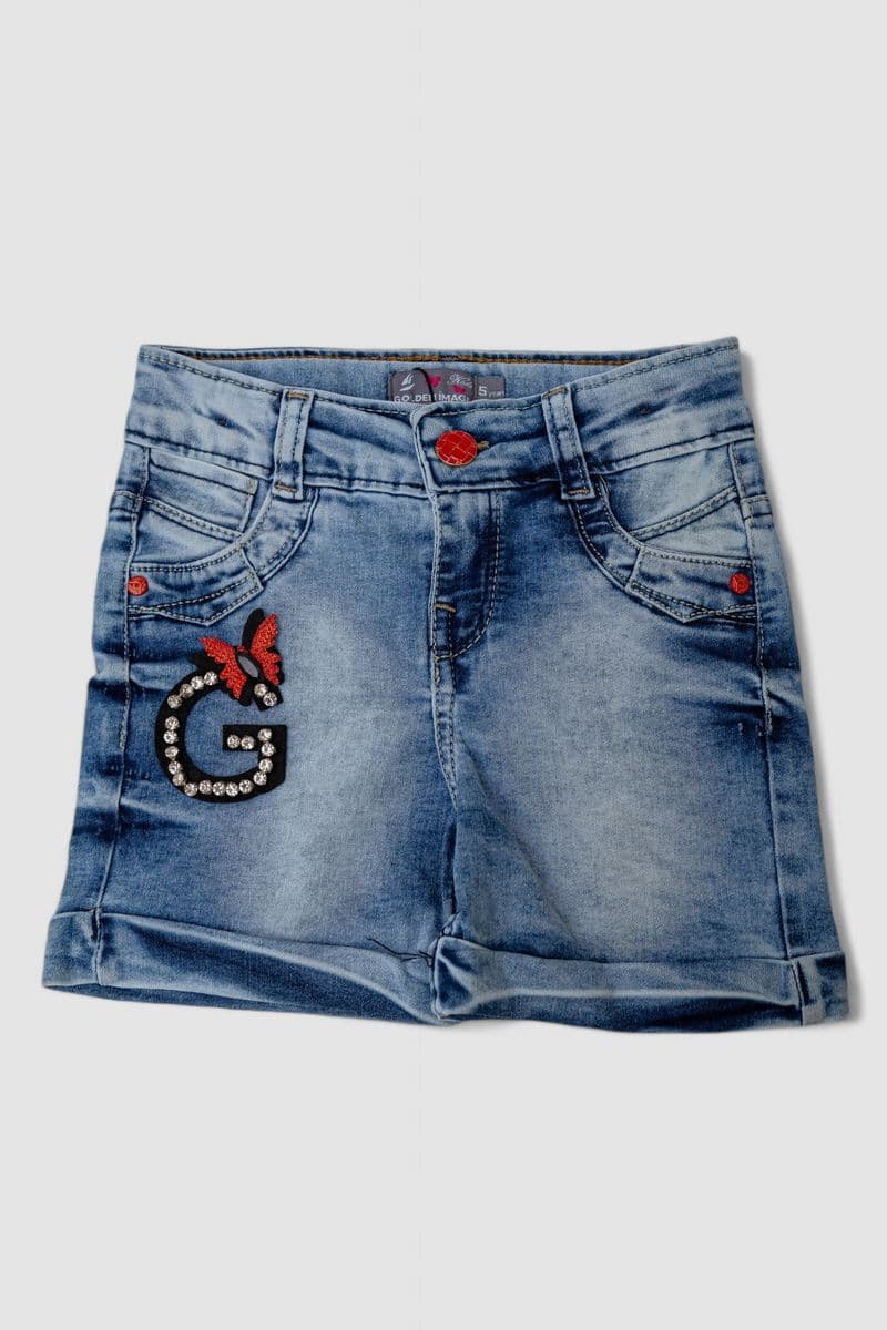 Шорти джинсові для дівчинки, колір синій, 247R1003 - зображення 1