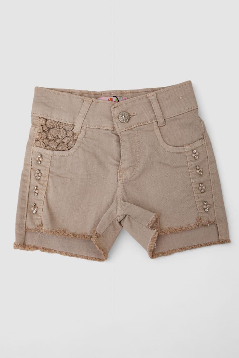 Шорти джинсові для дівчинки, колір темно-бежевий, 247R10036 - зображення 1