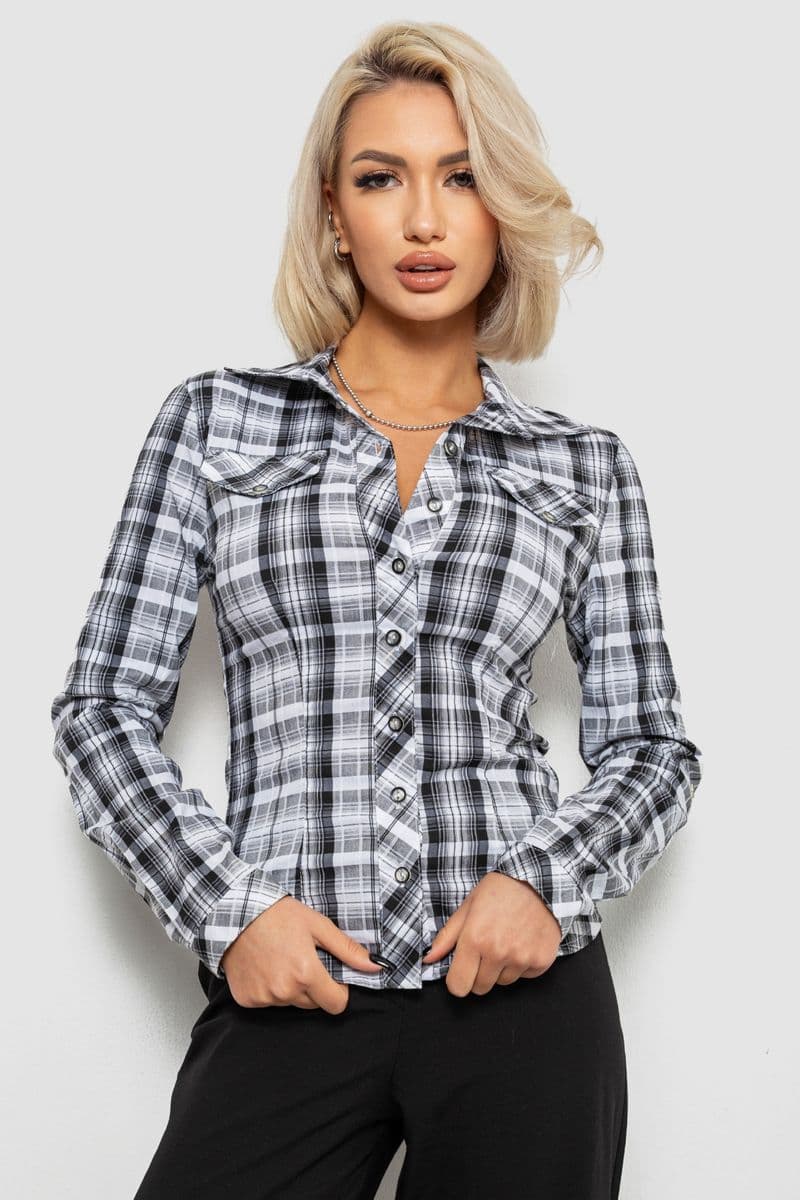 Сорочка жіноча в смужку, колір чорно-білий, 230R064-2 - зображення 1