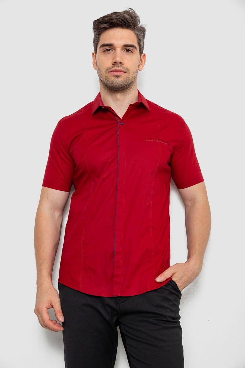 Сорочка чоловіча однотонна класична, колір бордовий, 214R7108 - зображення 1