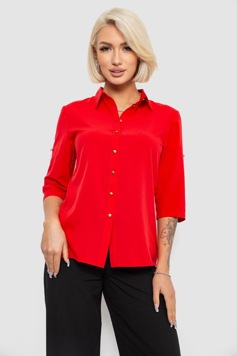 Блуза класична однотонна, колір червоний, 230R1110 - зображення 1