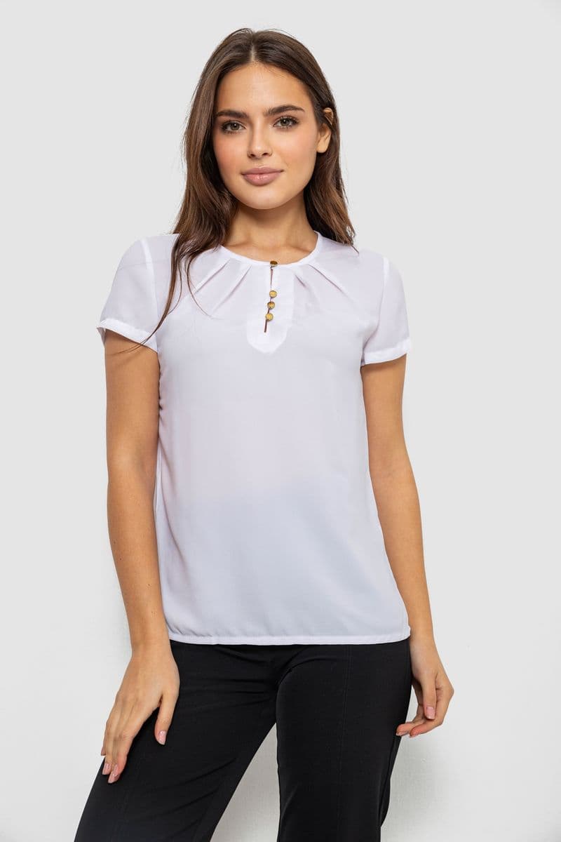 Блуза однотонна, колір білий, 230R112 - зображення 1