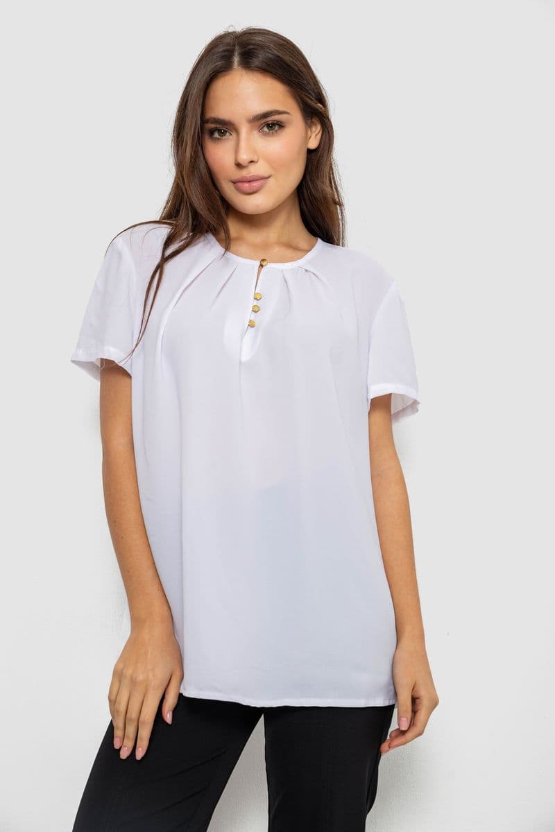 Блуза однотонна, колір білий, 230R112-15 - зображення 1