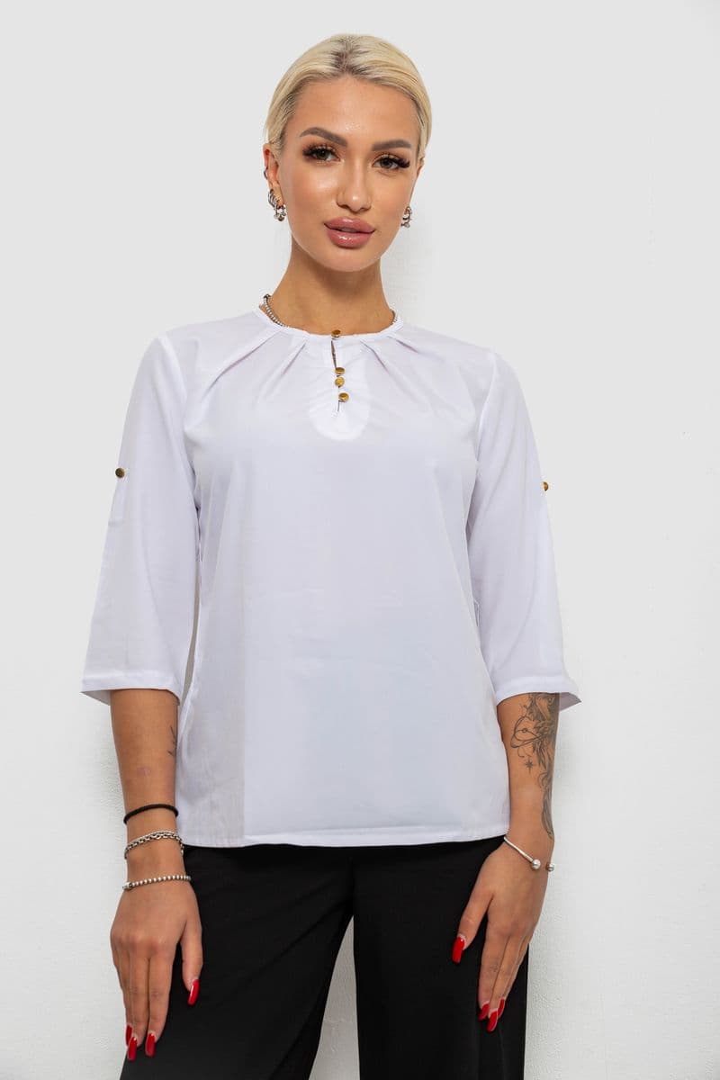 Блуза однотонна, колір білий, 230R1121-10 - зображення 1