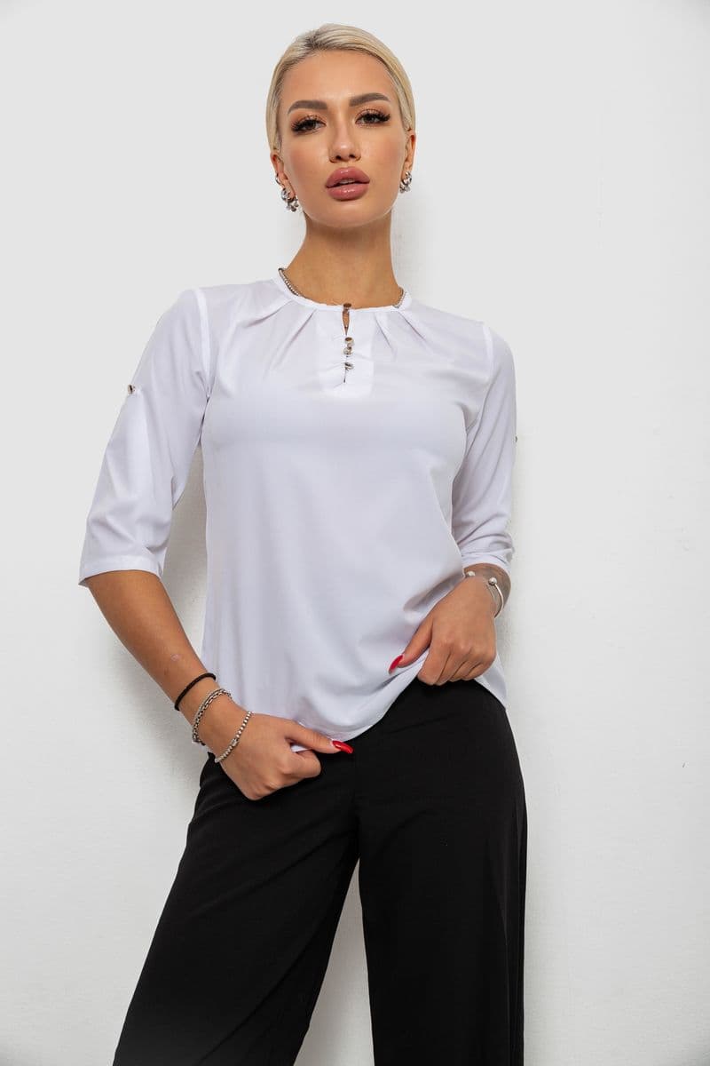 Блуза однотонна, колір молочний, 230R1121-10 - зображення 1