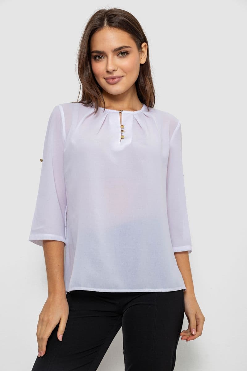 Блуза однотонна, колір білий, 230R1121-8 - зображення 1