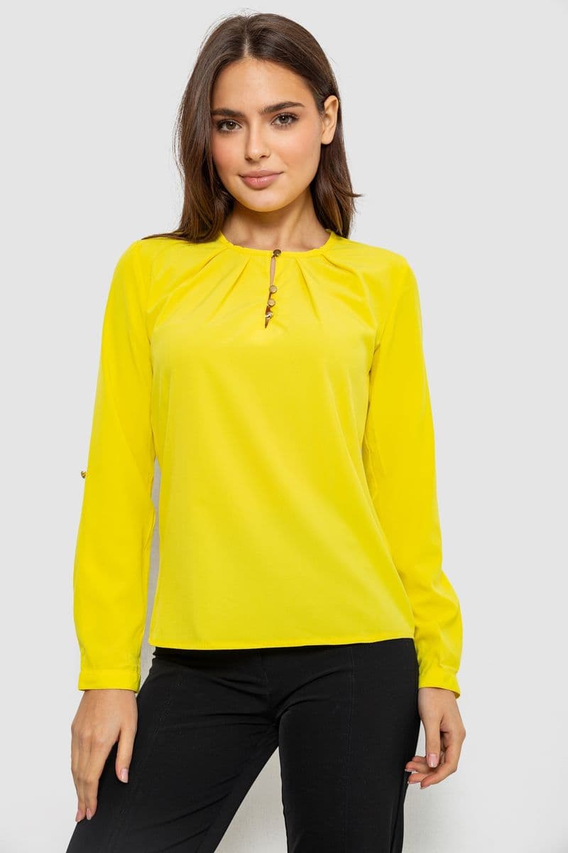 Блуза однотонна, колір жовтий, 230R1122-3 - зображення 1