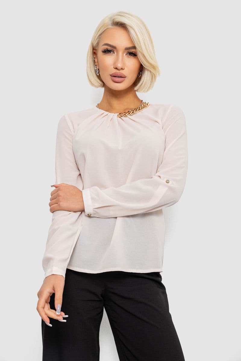 Блуза однотонна, колір бежевий, 230R306 - зображення 1