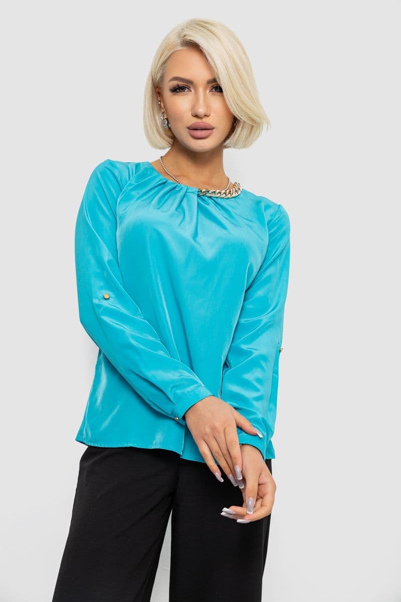 Блуза однотонна, колір блакитний, 230R306 - зображення 1