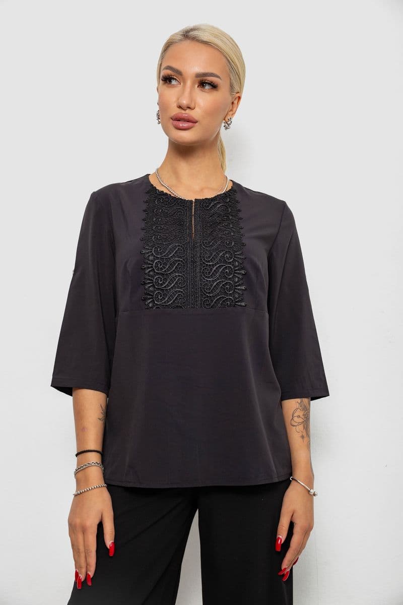 Блуза однотонна, колір чорний, 230R71-1 - зображення 1