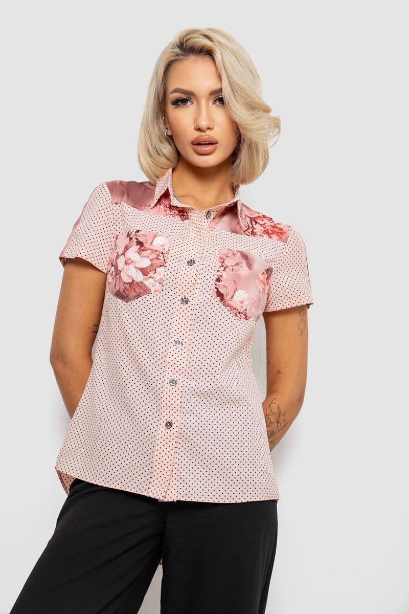 Блуза в горошок з принтом, колір персиковий, 230R7215 - зображення 1