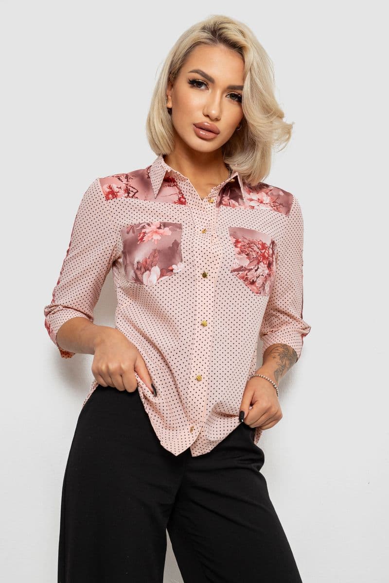 Блуза в горошок з принтом, колір персиковий, 230R7215-1 - зображення 1